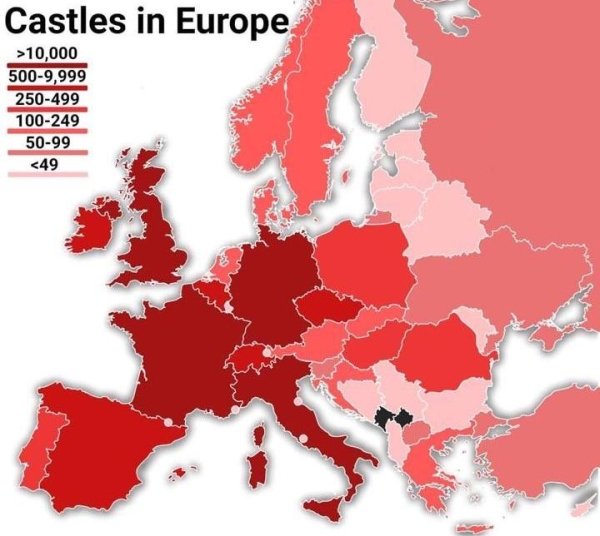useful charts and infographics - europe 2021 map - Castles in Europe >10,000 5009,999 250499 100249 5099