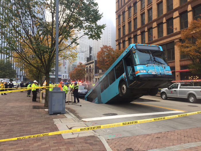 In Pittsburgh. Sinkhole Eats Bus. No One Seriously Hurt