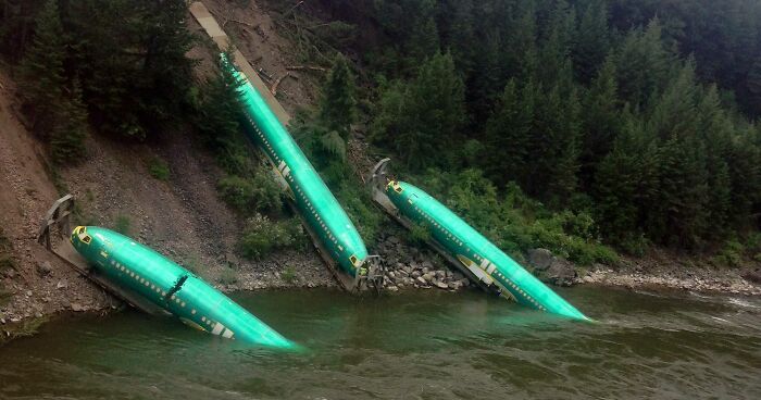 July, 2014: Brand New Boeing 737 Fuselages Wrecked In A Train Derailment, Montana