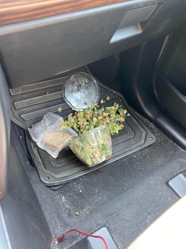 “$13 salad on the floor of the car.”