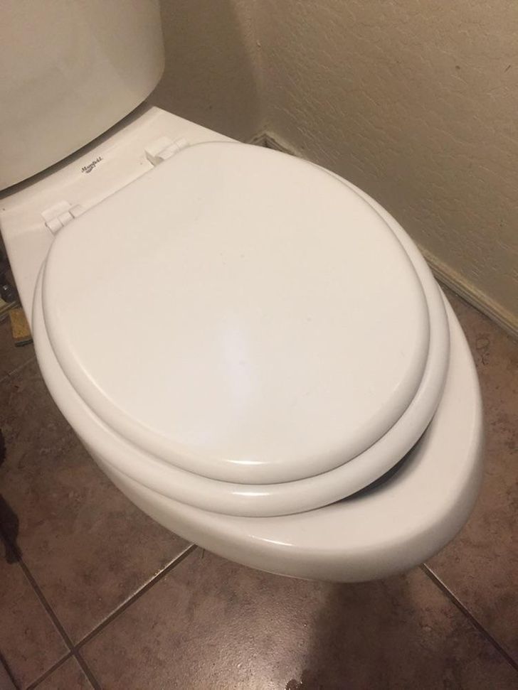 “My roommate broke the toilet seat. No worries though, he replaced it.”