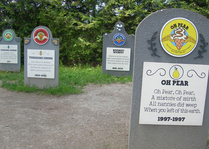 Ben and Jerry's has a physical graveyard that they retire old flavors to, and you can actually go visit it.