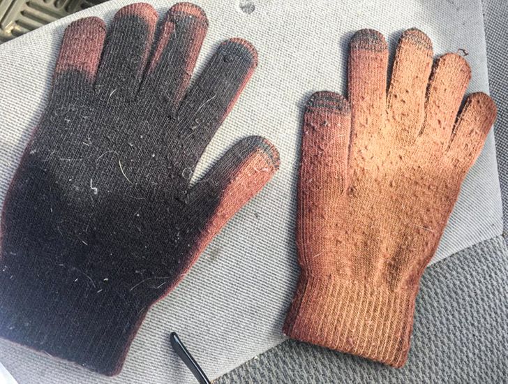 “These sun-bleached gloves I left on my dash since last winter”