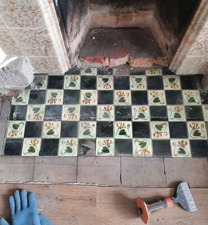 “My family recently took out our fireplace and found the original tiles (we think it’s from the early 1900s).”