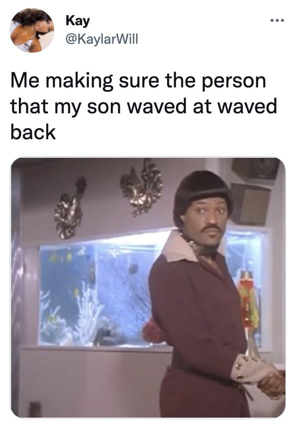 funny tweets - ike turner memes - Kay Me making sure the person that my son waved at waved back