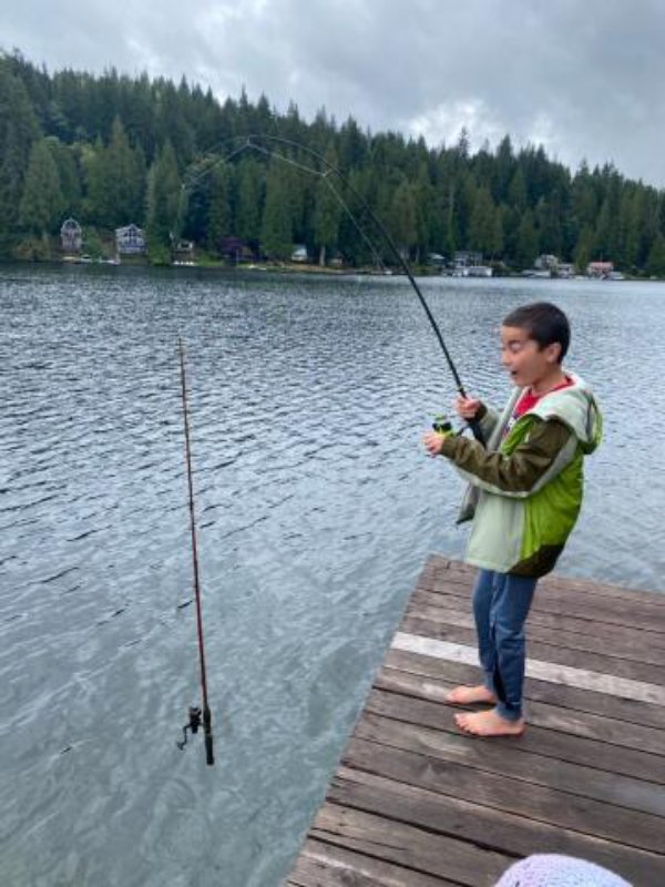 “My brother caught a fishing pole with a fishing pole.”