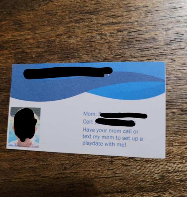 “My son received a “business” card from a classmate.”