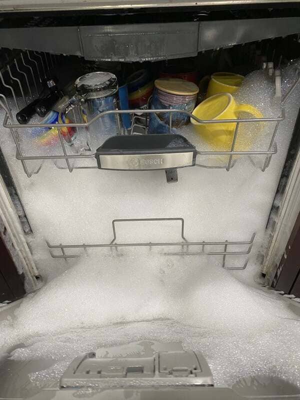 My mother-in-law started the dishwasher for us when we were away. She used dish soap.