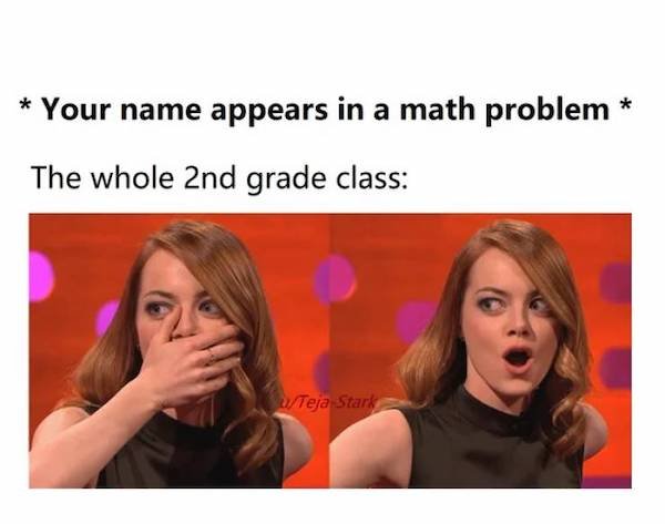 relatable pics that speak the truth - photo caption - Your name appears in a math problem The whole 2nd grade class Teja Stark