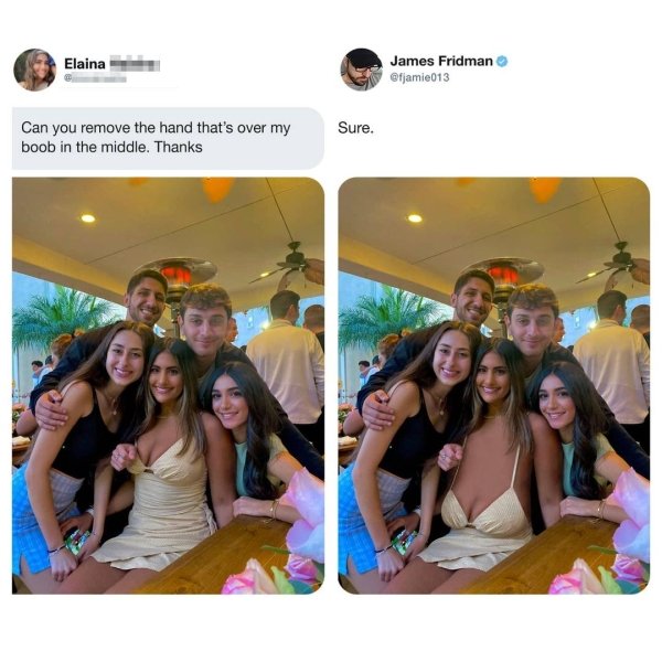 fjamie013 - Elaina James Fridman Can you remove the hand that's over my boob in the middle. Thanks Sure.