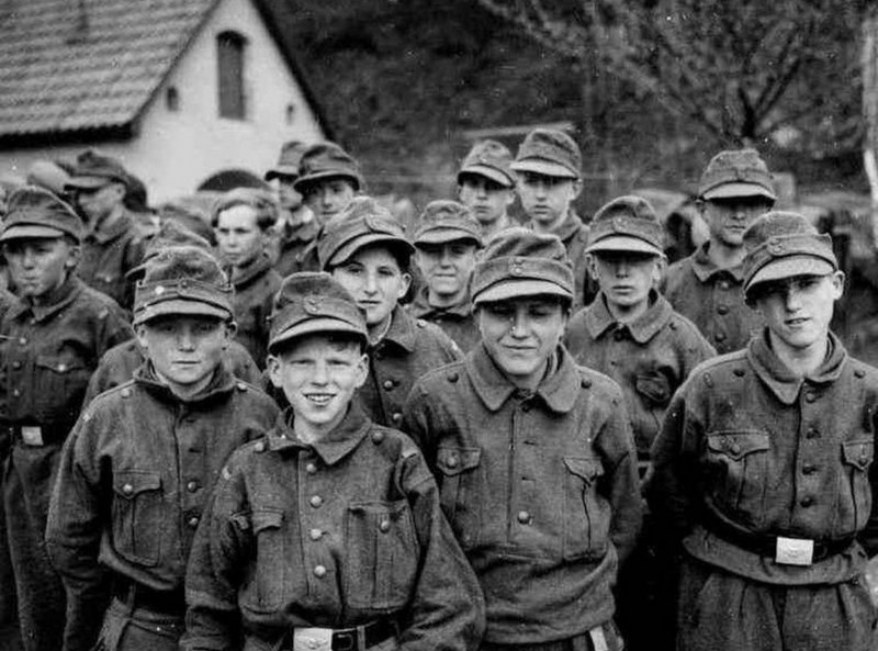 German child soldiers captured by the 11th Armored Division in Kronach, Bavaria, April 1945