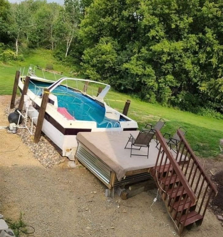 DIY Fails, Redneck Repairs - old boat into pool