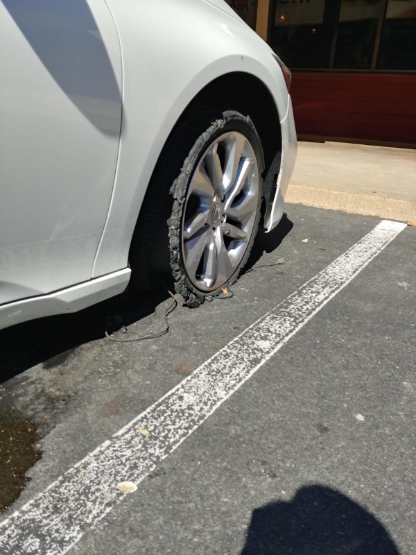 “Didn’t crash but my tire exploded while driving on the freeway.”