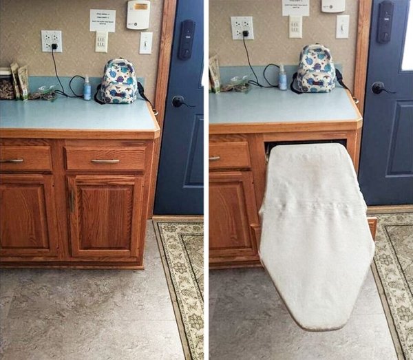 The hidden ironing board in the house we rented