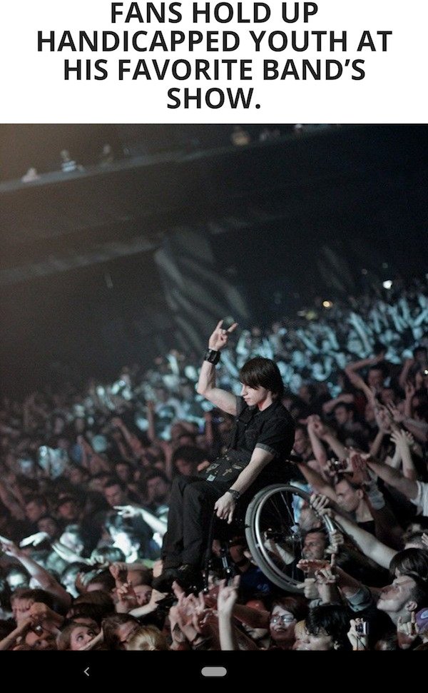 wheelchair surfing at concert - Fans Hold Up Handicapped Youth At His Favorite Band'S Show.