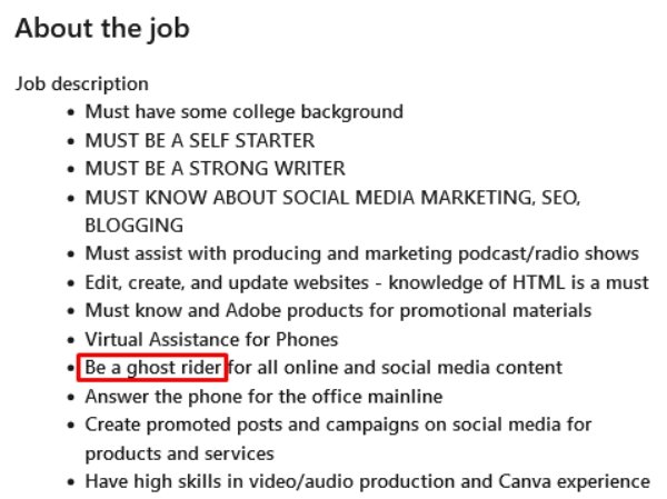 document - About the job Job description Must have some college background Must Be A Self Starter Must Be A Strong Writer Must Know About Social Media Marketing, Seo, Blogging . Must assist with producing and marketing podcastradio shows Edit, create, and