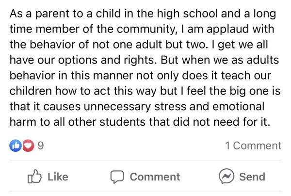 very small quantity of liquid having a surface tension forms a circul - As a parent to a child in the high school and a long time member of the community, I am applaud with the behavior of not one adult but two. I get we all have our options and rights. B