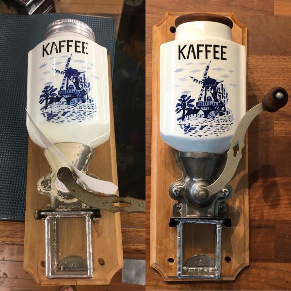 “I restored a vintage, wall mounted coffee grinder.”