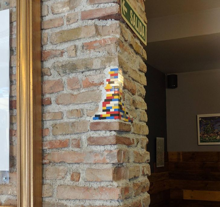 “This coffee shop fixed the wall with Legos.”