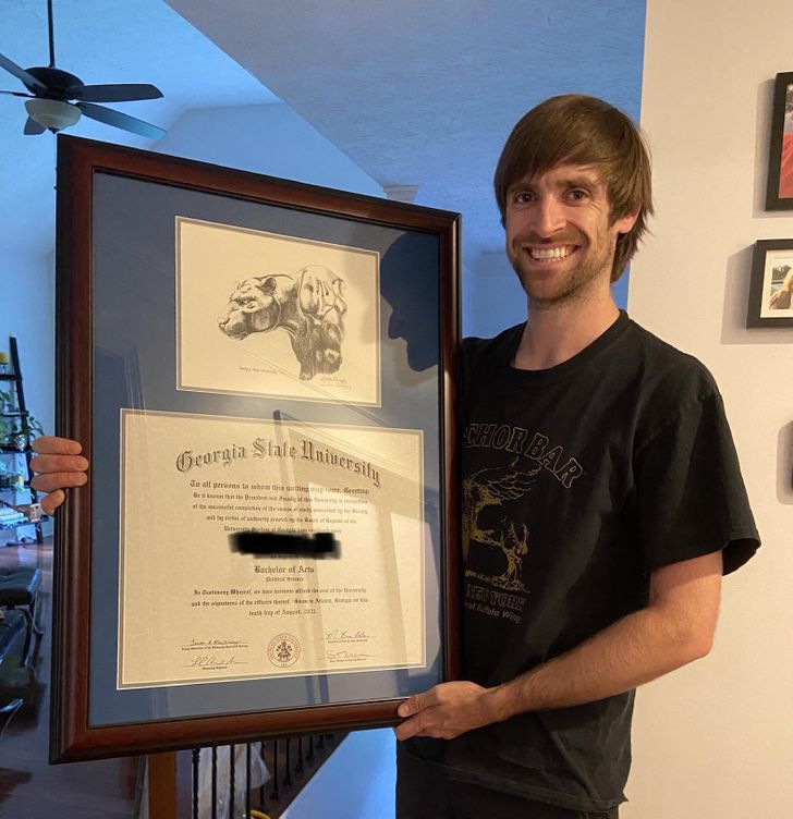 “Started college in 2007 and got this bad boy in the mail yesterday. Never give up, never surrender!”