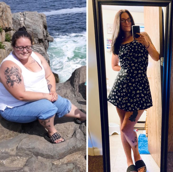 “I went from 306 pounds (139 kg) in March 2020 to 140 pounds (63.5 kg) today.”