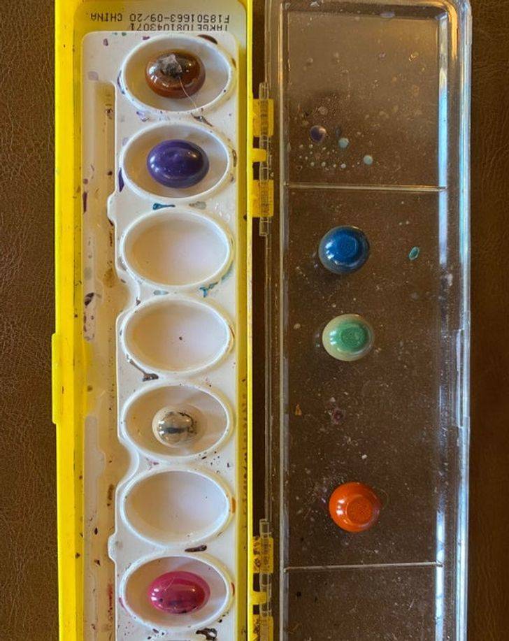 “My son’s watercolors got left in the sun, and they shrunk into round balls.”