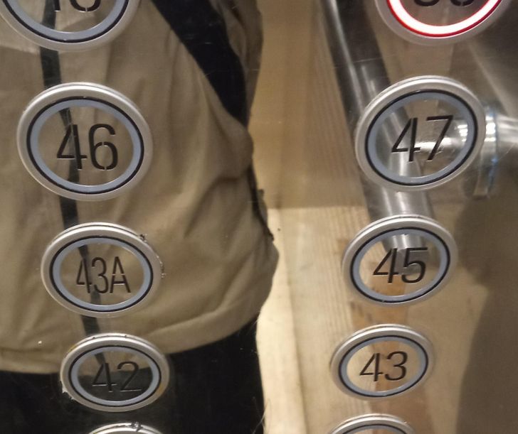 Number 4 is bad luck in China so they changed floor 44 to 43A in this building.