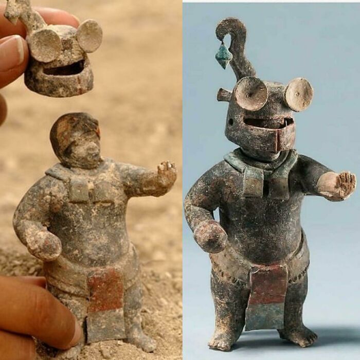 1500 year old ceramic maya figurine with removable helmet from el perú waka petén guatemala