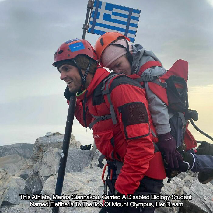 eleftheria tosiou - Ustugai 26 This Athlete, Marios Giannakou, Carried A Disabled Biology Student Named Eleftheria To The Top Of Mount Olympus, Her Dream