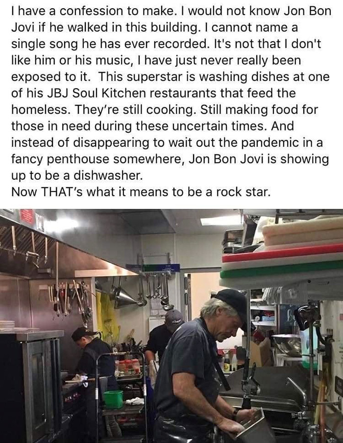 jon bon jovi dishwashing - I have a confession to make. I would not know Jon Bon Jovi if he walked in this building. I cannot name a single song he has ever recorded. It's not that I don't him or his music, I have just never really been exposed to it. Thi
