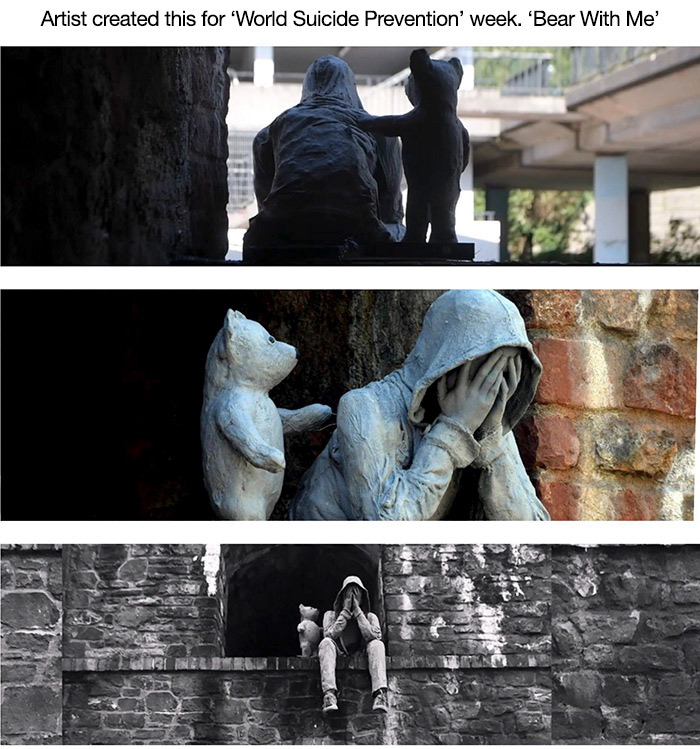 statue - Artist created this for 'World Suicide Prevention' week. 'Bear With Me