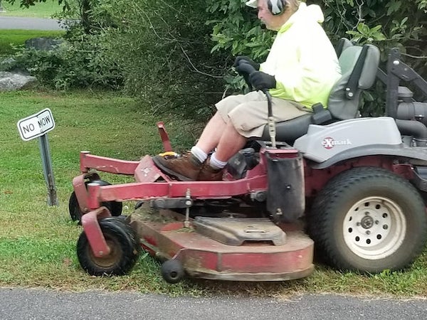 one job and failed - riding mower on no mow area