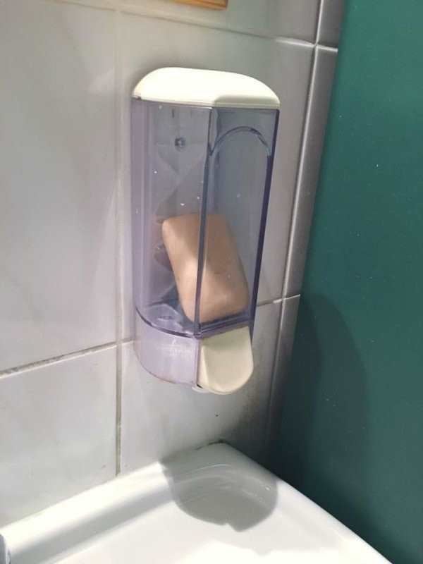one job and failed - soap bar in soap dispenser
