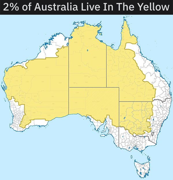 populated areas of australia - 2% of Australia Live In The Yellow 0