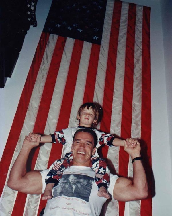 Arnold Schwarzenegger and his son Patrick in the ’90s.