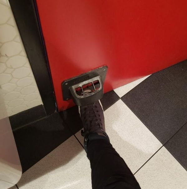 This restaurant has a foot pedal for the bathrooms so you don’t have to touch the handle.