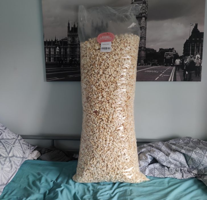 “So I ordered some popcorn. Always check the size first!”