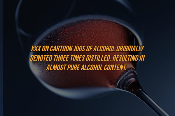 close up - Xxx On Cartoon Jugs Of Alcohol Originally Denoted Three Times Distilled, Resulting In Almost Pure Alcohol Content.