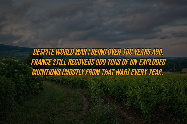 sky - Despite World War Being Over 100 Years Ago, France Still Recovers 900 Tons Of UnExploded Munitions Mostly From That War Every Year.