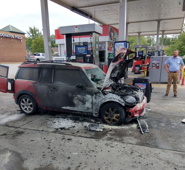 “Picked my car up from the mechanic yesterday after having a bunch of things replaced just to have it burst into flames on me this morning.”