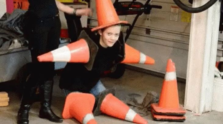 “That the Department of transportation bought way too many traffic cones but had nowhere to store them so they just move them from road to road.”