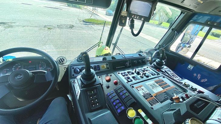 “The interior and controls of my garbage truck”