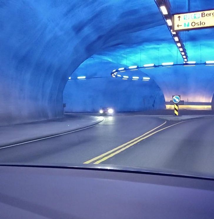 “A roundabout inside a tunnel in Norway”