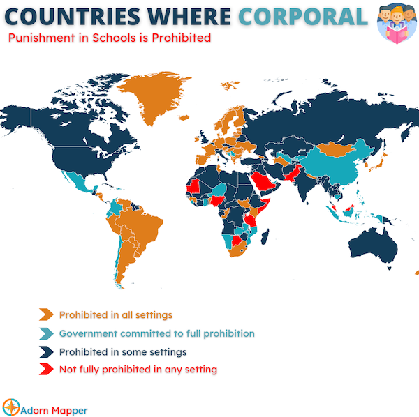 charts - infographics - mucormycosis world map - Countries Where Corporal Punishment in Schools is Prohibited Prohibited in all settings Government committed to full prohibition Prohibited in some settings Not fully prohibited in any setting Adorn Mapper