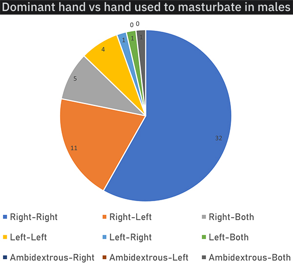 charts - infographics - circle - Dominant hand vs hand used to masturbate in males 00 11 5 32 11 RightRight RightLeft RightBoth LeftLeft LeftRight LeftBoth AmbidextrousRight AmbidextrousLeft AmbidextrousBoth