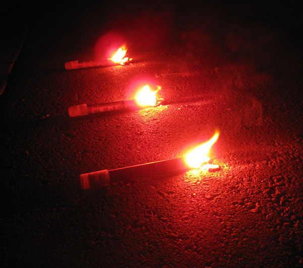 While deployed to Iraq we had these flares that utilized a firing pin in the cap that you put on the bottom, hit it really hard and it shoots. I got lazy instead of using my hand to hit it, I banged it off the armor on my machine gun turret at an angle which nearly resulted in me shooting myself in the face.