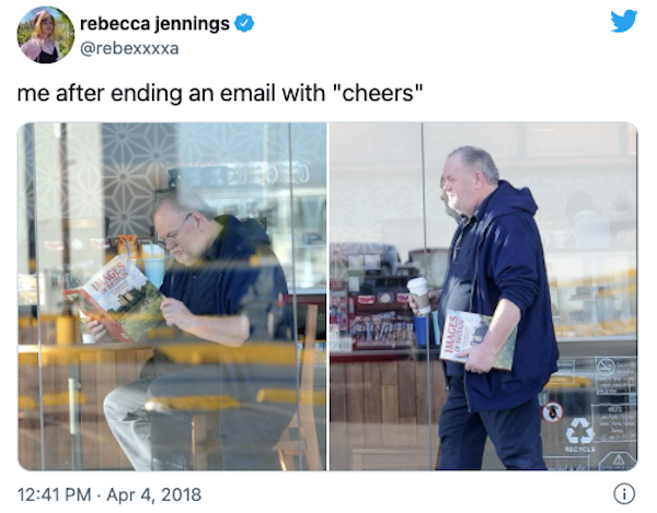 community - rebecca jennings me after ending an email with "cheers" Innges Images Bitole