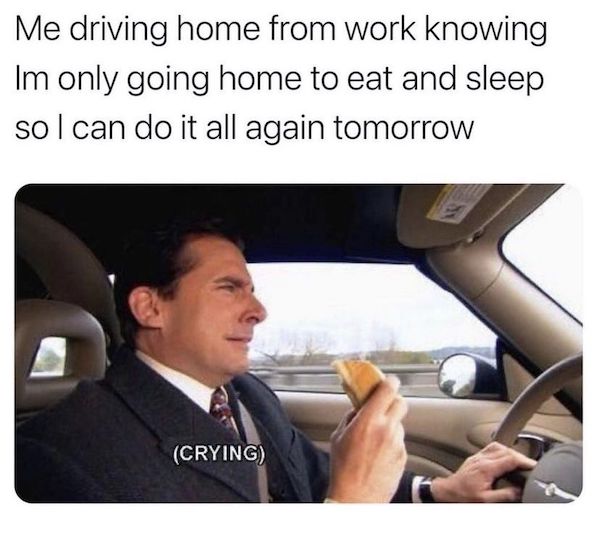 insecurity meme funny - Me driving home from work knowing Im only going home to eat and sleep so I can do it all again tomorrow Crying