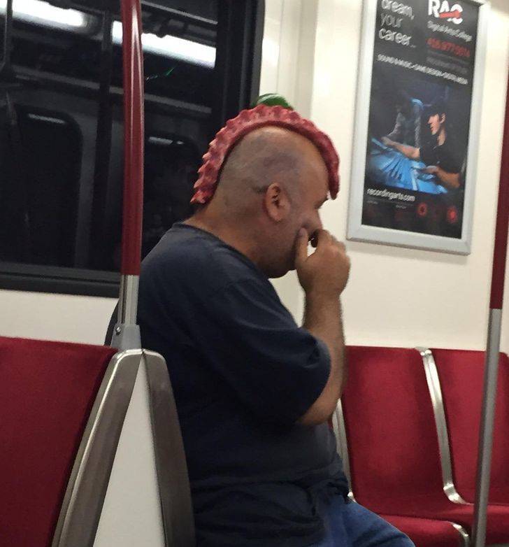 “Friend saw this man with ribs on his head in the subway.”