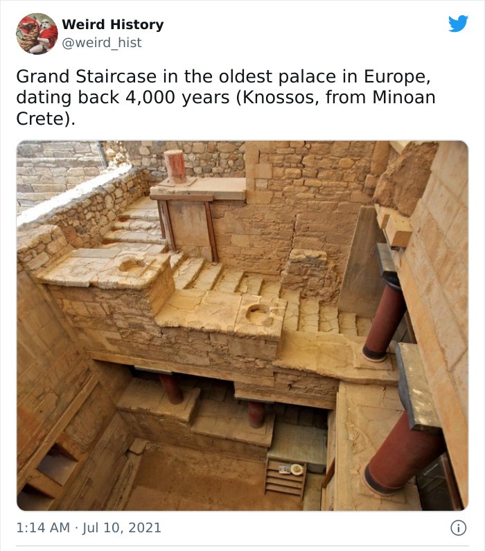 odd history facts and pics  - minoan palace of knossos - Weird History Grand Staircase in the oldest palace in Europe, dating back 4,000 years Knossos, from Minoan Crete.